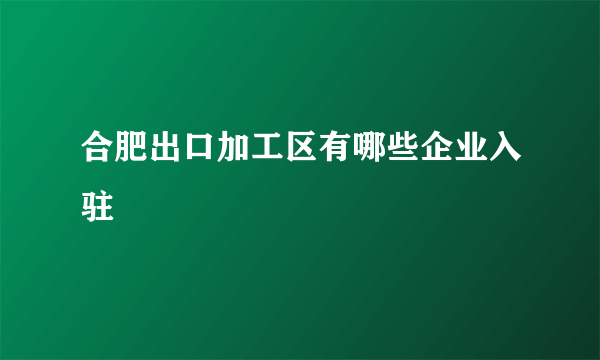 合肥出口加工区有哪些企业入驻