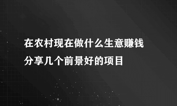 在农村现在做什么生意赚钱 分享几个前景好的项目