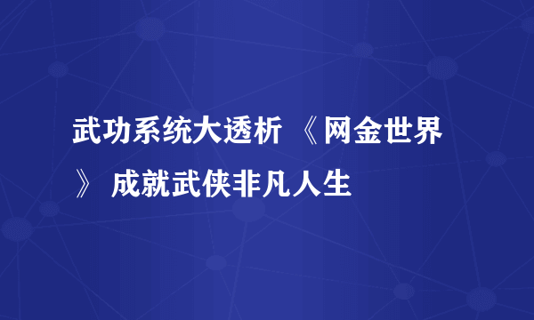 武功系统大透析 《网金世界》 成就武侠非凡人生
