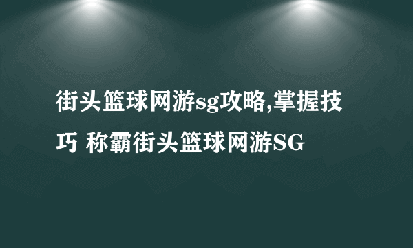 街头篮球网游sg攻略,掌握技巧 称霸街头篮球网游SG