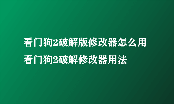 看门狗2破解版修改器怎么用 看门狗2破解修改器用法